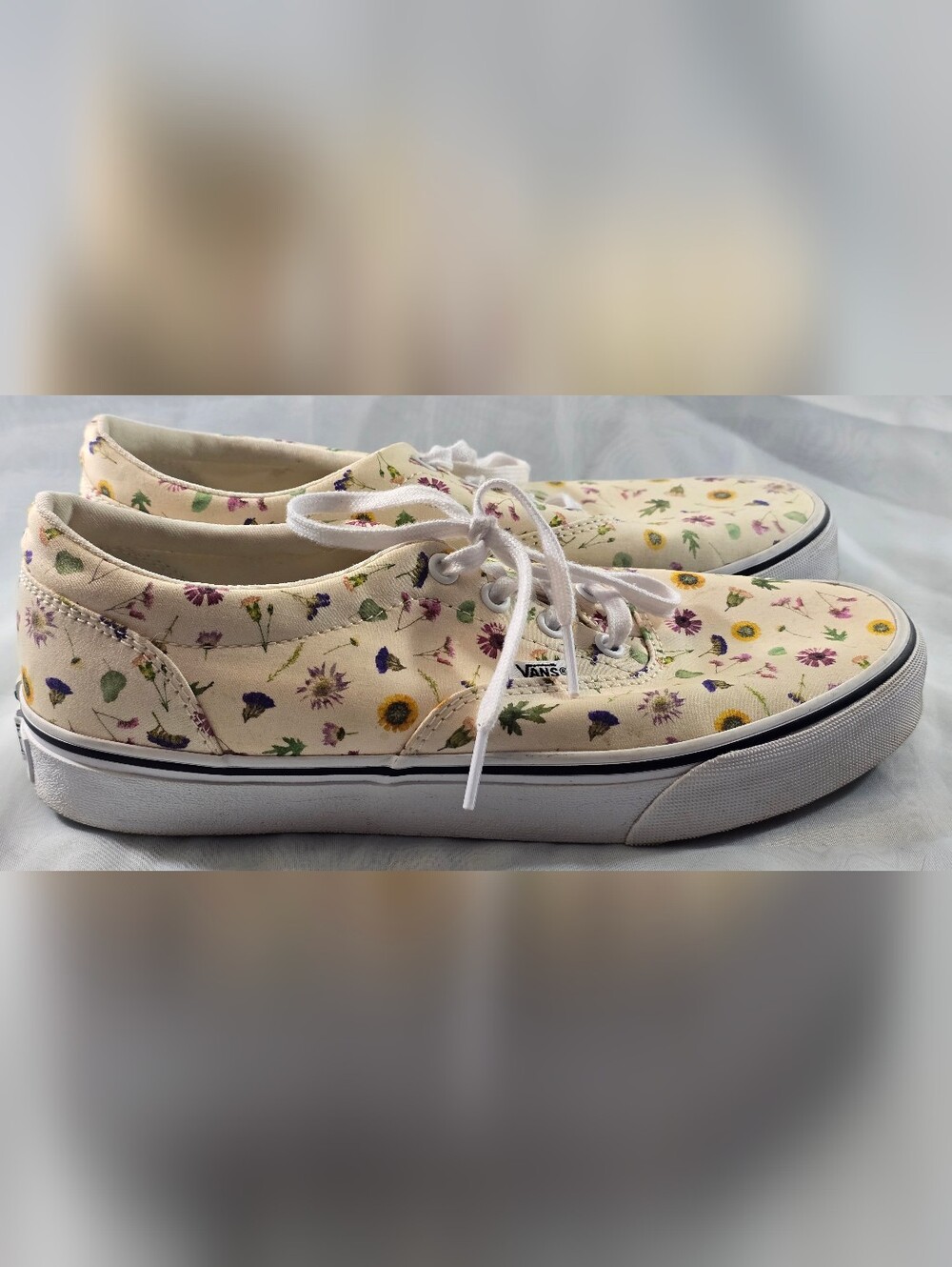 Vans Era Wildflower Floral Canvas Shoes Womens Size 9.5 Cottagecore Cream Low